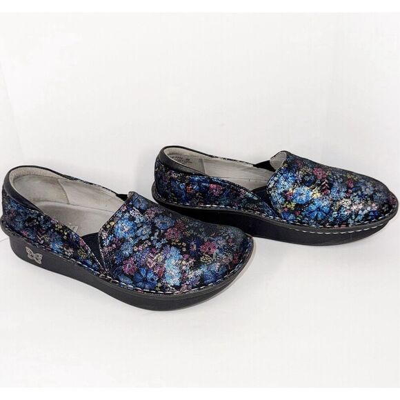 Alegria Shoes Leather SlipOn Loafer Debra Metallic Floral Comfort Nurse 38/8-8.5 - Picture 2 of 16